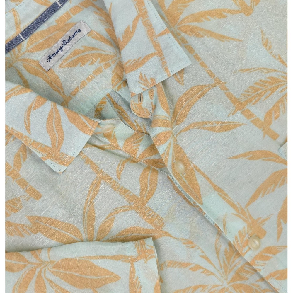 Tommy‎ Bahama Shirt Mens 2XL Blue Palm Tree Short Sleeve Linen Hawaiian Aloha